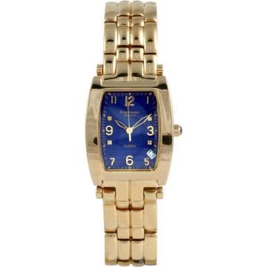 Brand New!!! Krug-Baumen Tuxedo Gold  4X Genuine Diamond Blue Dial Gold Strap