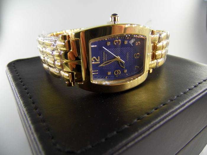 Brand New!!! Krug-Baumen MEN Tuxedo Gold  4X Genuine Diamond Blue Dial Gold Strap Watch