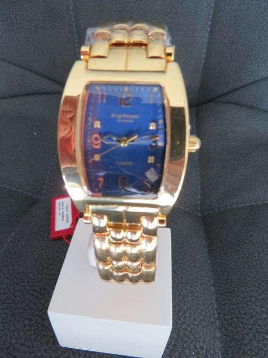 Brand New!!! Krug-Baumen MEN Tuxedo Gold  4X Genuine Diamond Blue Dial Gold Strap Watch