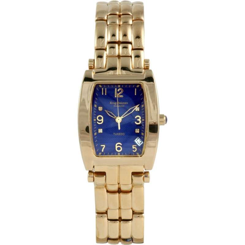 Brand New!!! Krug-Baumen MEN Tuxedo Gold  4X Genuine Diamond Blue Dial Gold Strap Watch