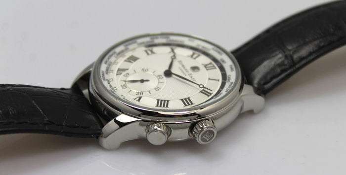 New £395 RRP Edward East Stainless Steel WORLDTIMER Mens Black Leather Watch