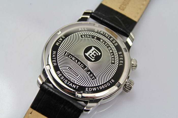 New £395 RRP Edward East Stainless Steel WORLDTIMER Mens Black Leather Watch