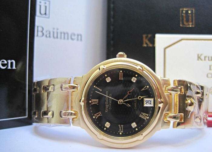 Retail: R10,714.00** Krug-Baumen MEN Charleston 4 Diamond Black Dial Gold Strap Watch