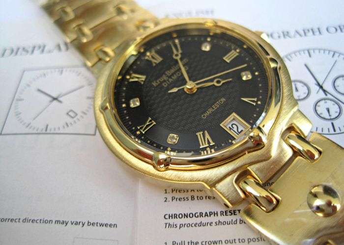 Retail: R10,714.00** Krug-Baumen MEN Charleston 4 Diamond Black Dial Gold Strap Watch