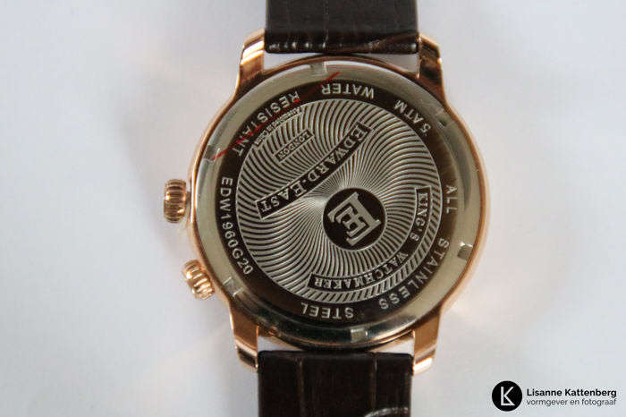 New £395 RRP Edward East ROSE GOLD WORLDTIMER Mens Black Leather Watch