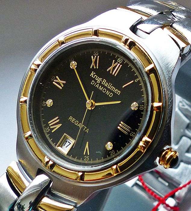 RETAIL: R10,097.17 Krug Baumen LADIES Regatta 4X Genuine Diamond Black Dial Two Tone Watch