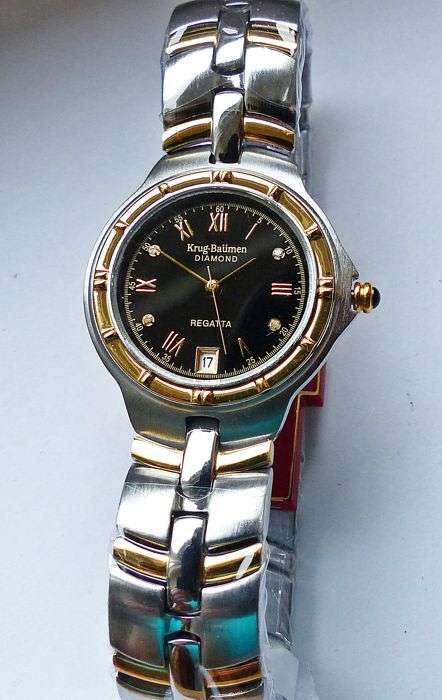 RETAIL: R10,097.17 Krug Baumen LADIES Regatta 4X Genuine Diamond Black Dial Two Tone Watch
