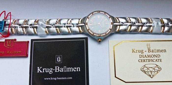 RETAIL: R10,097.17 Krug Baumen LADIES Regatta 4X Genuine Diamond Black Dial Two Tone Watch