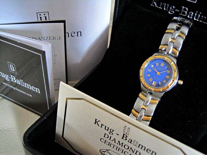 NEW RRP £605 Krug Baumen 2615DL LADIES Regatta 4X Genuine Diamond Blue Dial Two Tone Watch