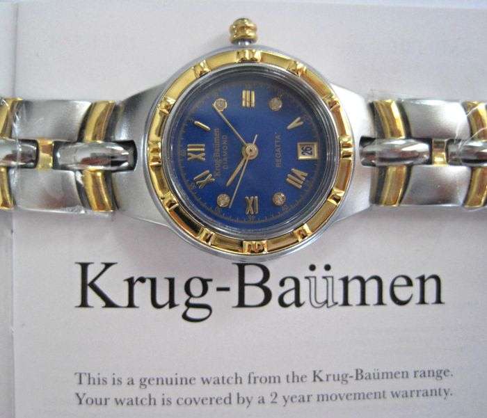 NEW RRP £605 Krug Baumen 2615DL LADIES Regatta 4X Genuine Diamond Blue Dial Two Tone Watch
