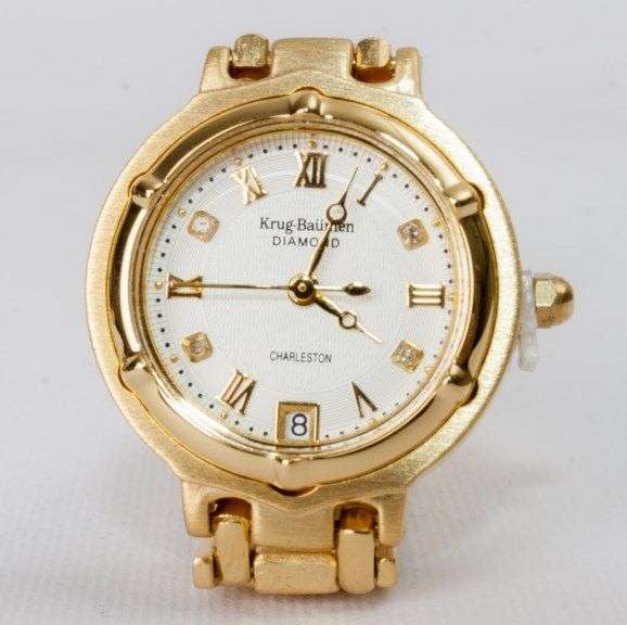 NEW RRP £585 Krug Baumen Ladies Charleston 4 Diamond White Dial Gold  Strap Watch