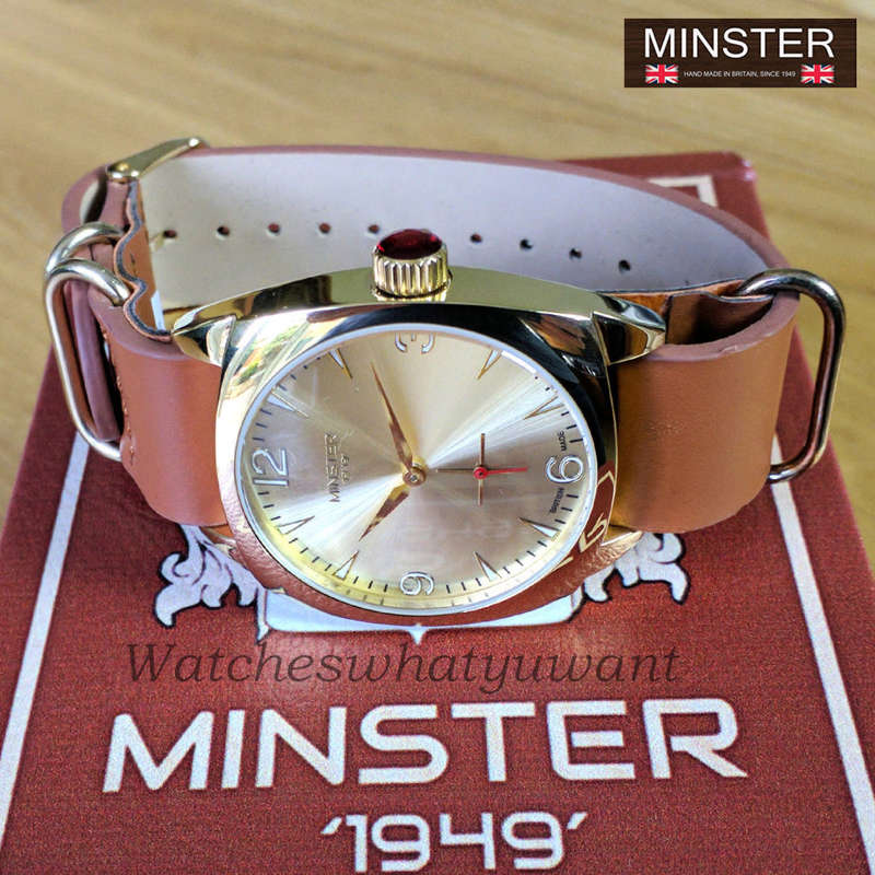 Minster 1949 BRITISH MADE Mens Burlingham Brown Leather Strap Watch
