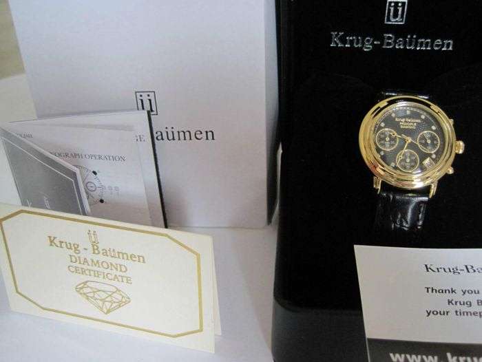 Brand new!!! Krug Baumen WOMEN Principle CHRONO Gold 8X Genuine Diamond Blue Leather Watch RRP £790