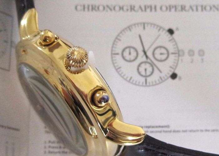 Brand new!!! Krug Baumen WOMEN Principle CHRONO Gold 8X Genuine Diamond Blue Leather Watch RRP £790