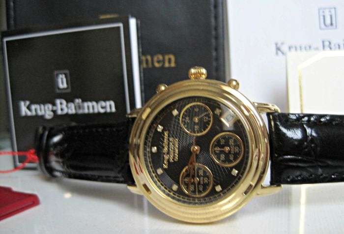 Brand new!!! Krug Baumen WOMEN Principle CHRONO Gold 8X Genuine Diamond Blue Leather Watch RRP £790