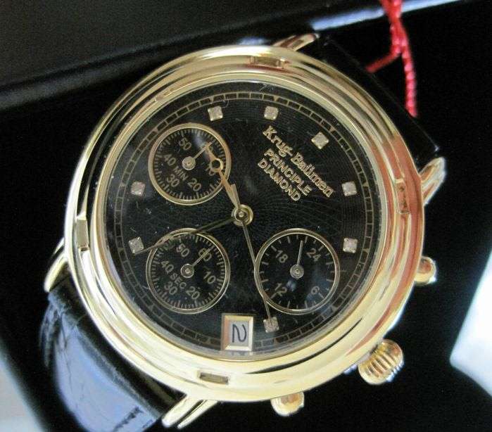 Brand new!!! Krug Baumen WOMEN Principle CHRONO Gold 8X Genuine Diamond Blue Leather Watch RRP £790