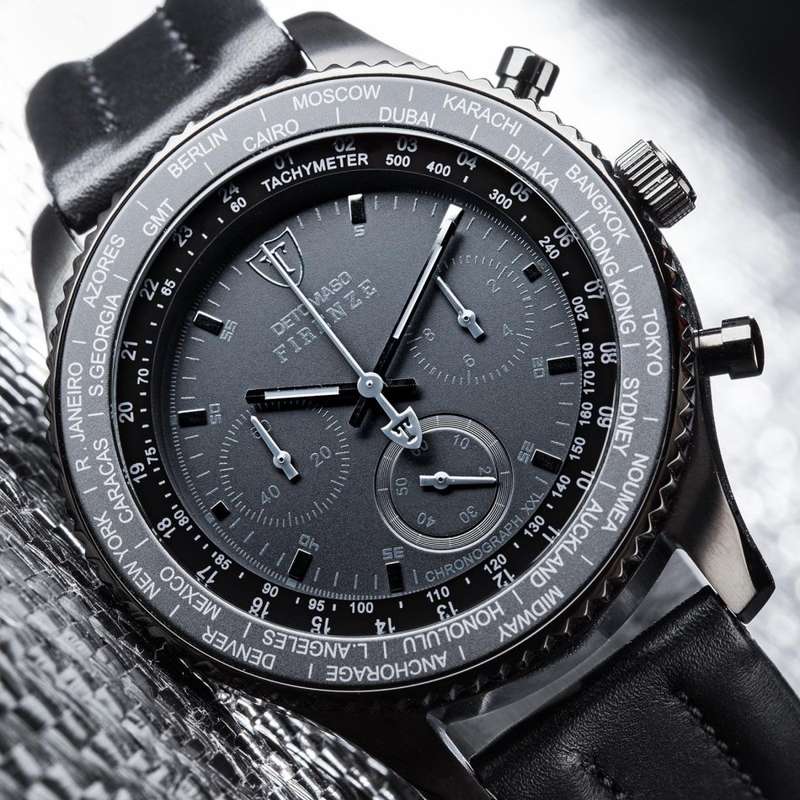 DETOMASO FIRENZE XXL Mens Wrist Watch 48mm Casing Black Red Chronograph New