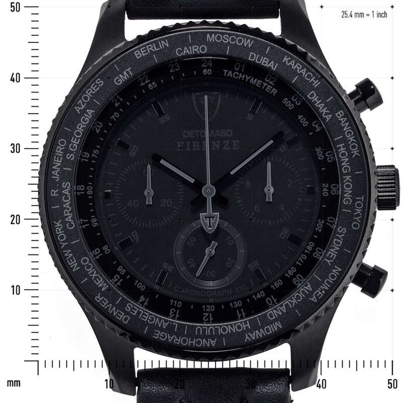 DETOMASO FIRENZE XXL Mens Wrist Watch 48mm Casing Black Red Chronograph New