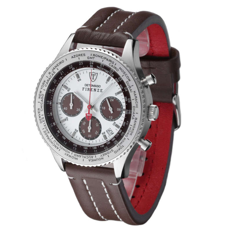 DETOMASO Firenze Mens Watch Chronograph Stainless Steel Leather Brown New