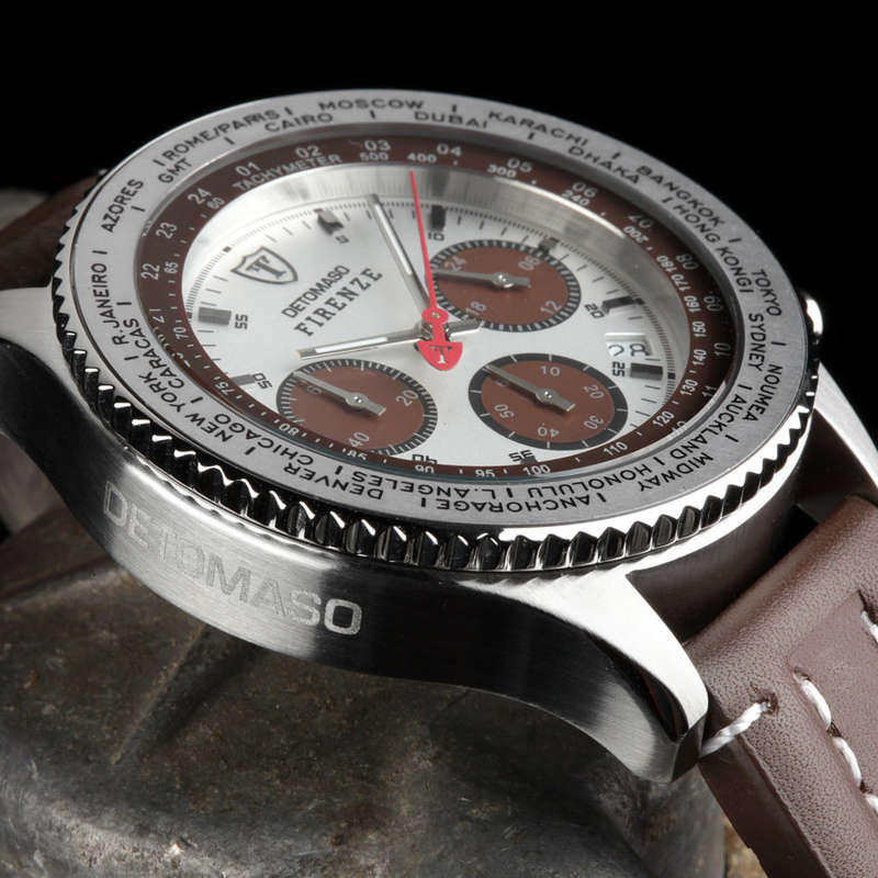 DETOMASO Firenze Mens Watch Chronograph Stainless Steel Leather Brown New