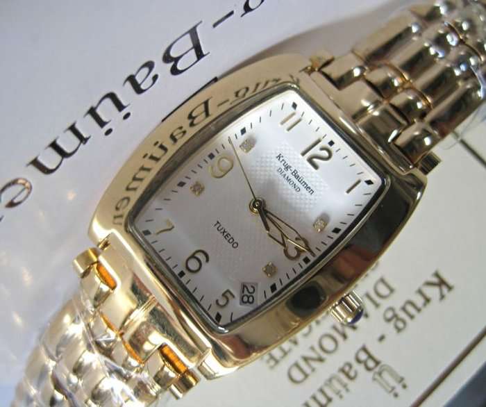 RETAIL: R11,220.21 Krug Baümen MEN Tuxedo 4 Natural Diamond White Dial 18Kt Gold Strap Watch