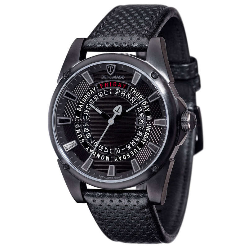 DETOMASO BUSINESS PUNK Mens Wrist Watch Stainless Steel Black Day & Date Watch
