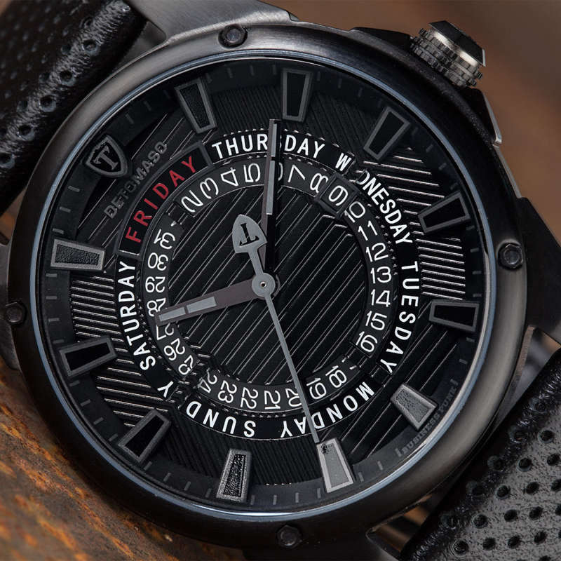 DETOMASO BUSINESS PUNK Mens Wrist Watch Stainless Steel Black Day & Date Watch