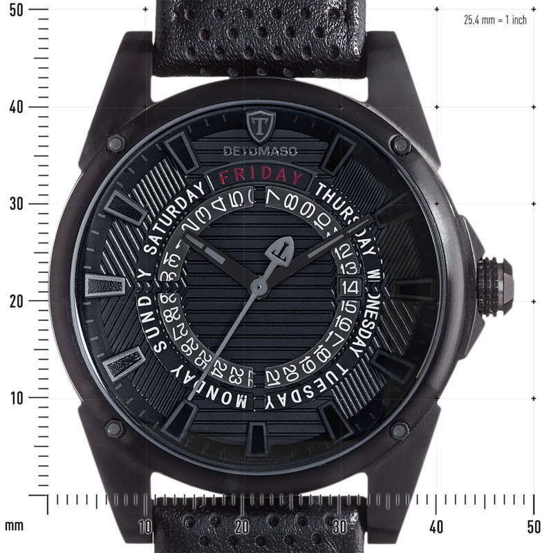 DETOMASO BUSINESS PUNK Mens Wrist Watch Stainless Steel Black Day & Date Watch