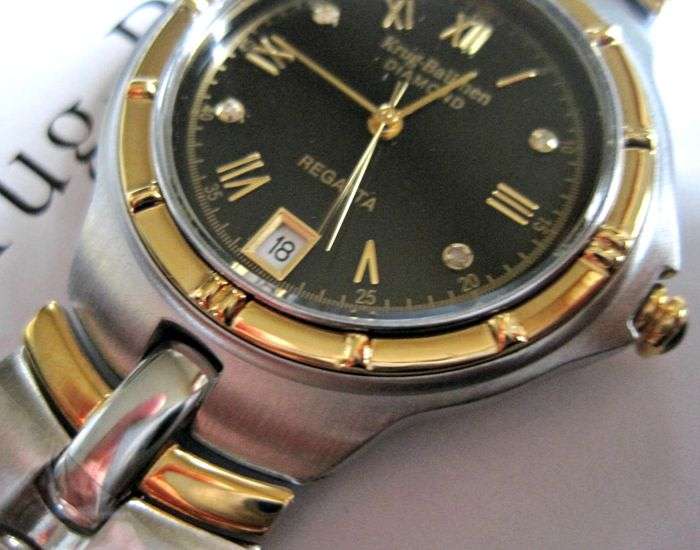 Retail - R10,506.28 Krug Baumen MEN Regatta 4X Real Diamonds Black Dial Two Tone Watch
