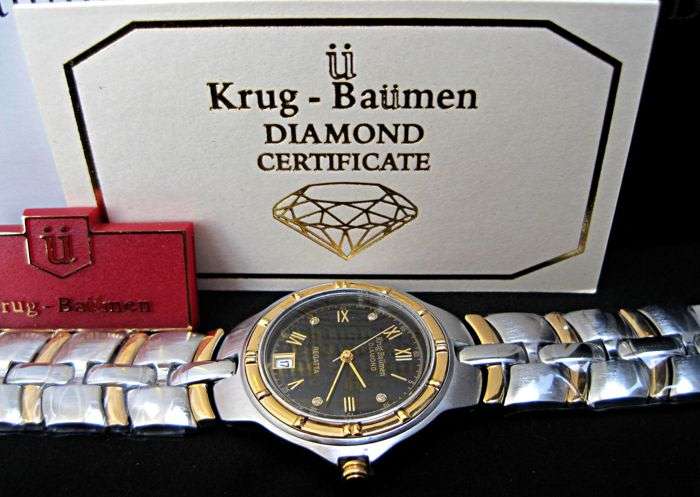 Retail - R10,506.28 Krug Baumen MEN Regatta 4X Real Diamonds Black Dial Two Tone Watch