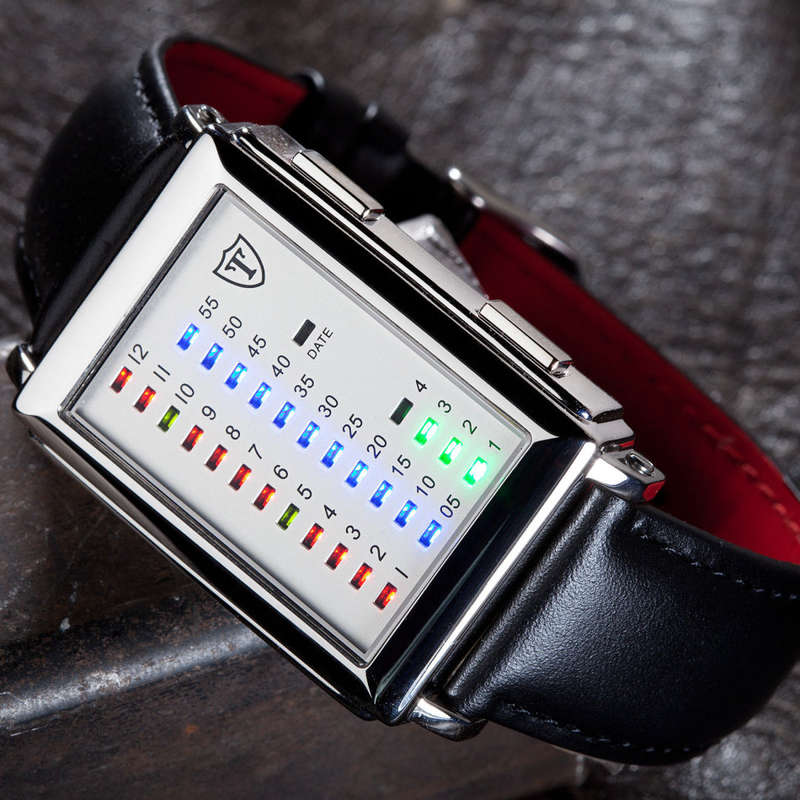 **New** DETOMASO Spacy Timeline Mens Wrist Watch Stainless Steel LED Binary Display Watch
