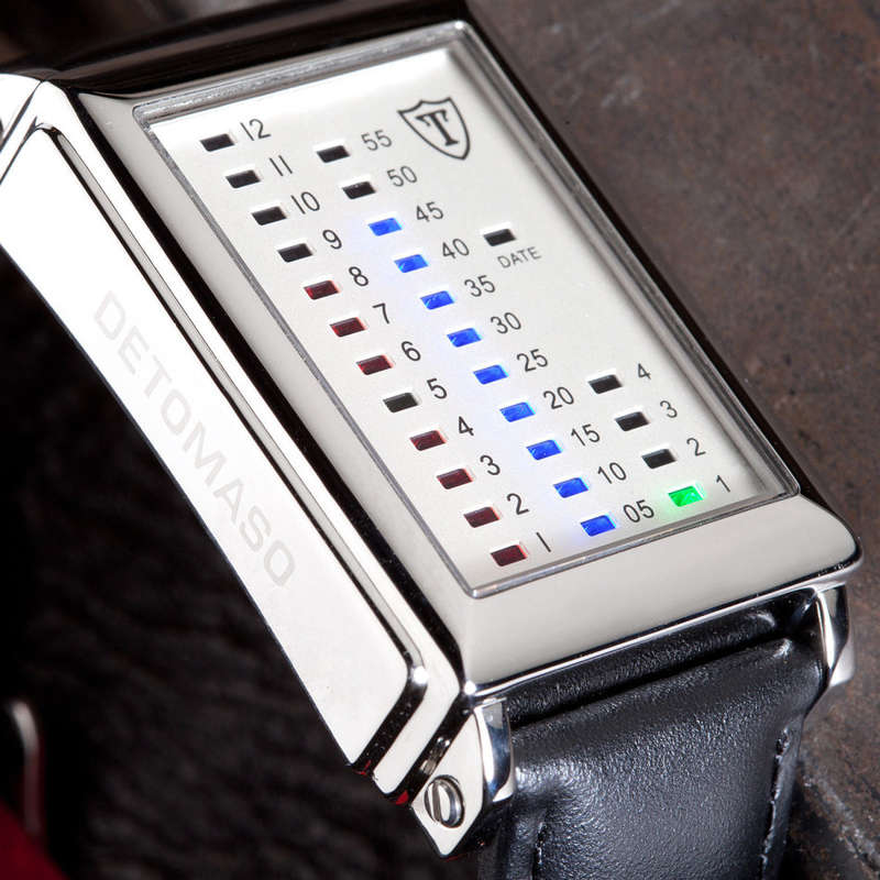**New** DETOMASO Spacy Timeline Mens Wrist Watch Stainless Steel LED Binary Display Watch
