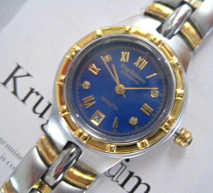 RRP £605 Krug Baumen LADIES Regatta 4X Genuine Diamond Black Dial Two Tone Watch