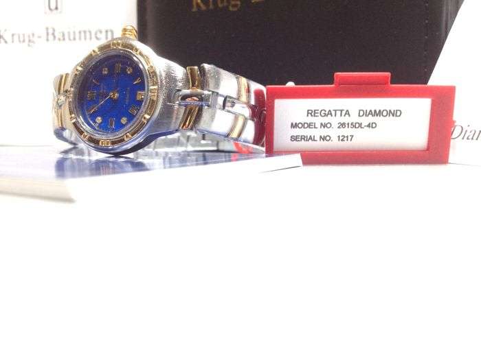 RRP £605 Krug Baumen LADIES Regatta 4X Genuine Diamond Black Dial Two Tone Watch