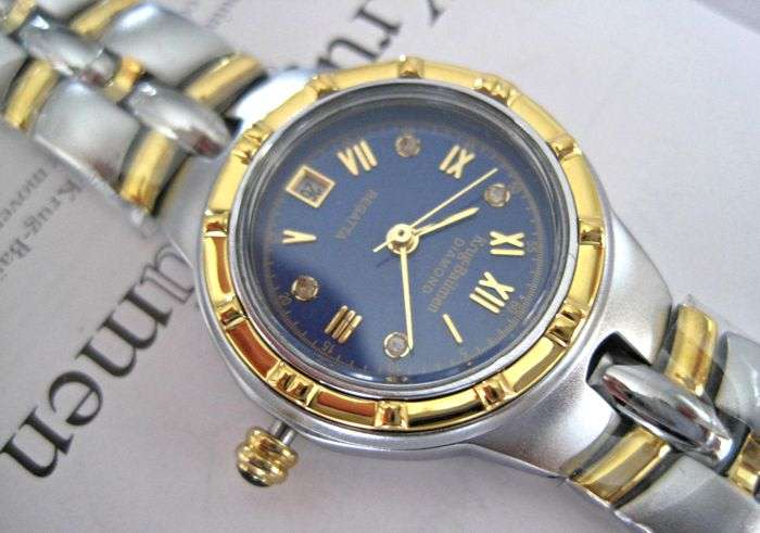 RRP £605 Krug Baumen LADIES Regatta 4X Genuine Diamond Black Dial Two Tone Watch