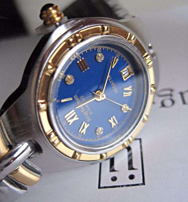 RRP £605 Krug Baumen LADIES Regatta 4X Genuine Diamond Black Dial Two Tone Watch