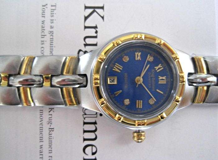 RRP £605 Krug Baumen LADIES Regatta 4X Genuine Diamond Black Dial Two Tone Watch