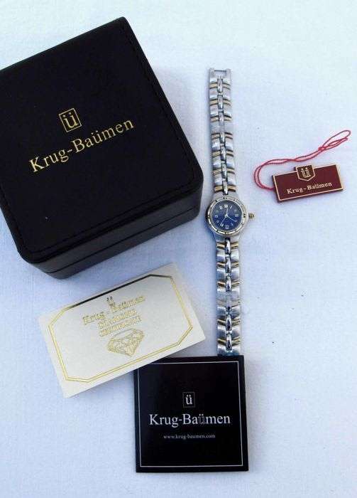 RRP £605 Krug Baumen LADIES Regatta 4X Genuine Diamond Black Dial Two Tone Watch