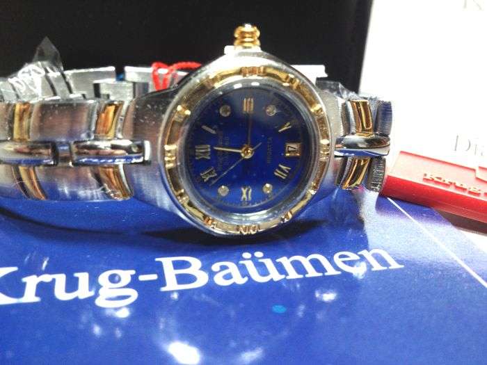 RRP £605 Krug Baumen LADIES Regatta 4X Genuine Diamond Black Dial Two Tone Watch
