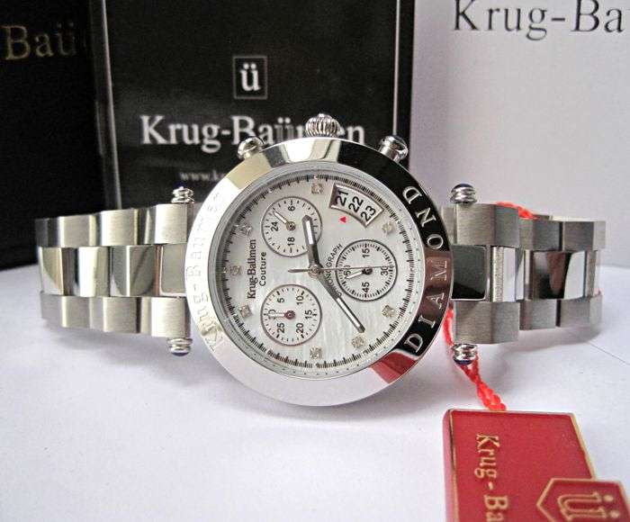 Brand new!! Krug Baumen UNISEX Couture Chrono White MOP Diamond Rose Gold Watch RRP £650