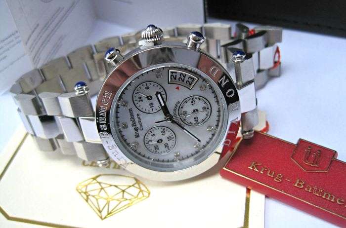 Brand new!! Krug Baumen UNISEX Couture Chrono White MOP Diamond Rose Gold Watch RRP £650