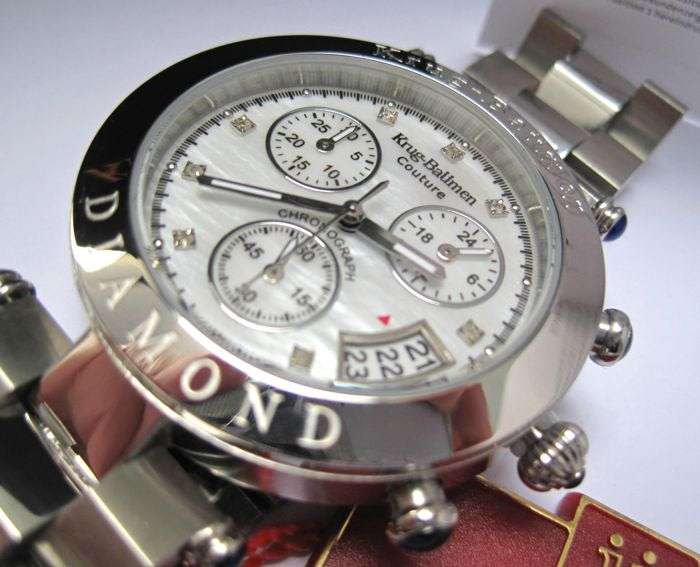 Brand new!! Krug Baumen UNISEX Couture Chrono White MOP Diamond Rose Gold Watch RRP £650
