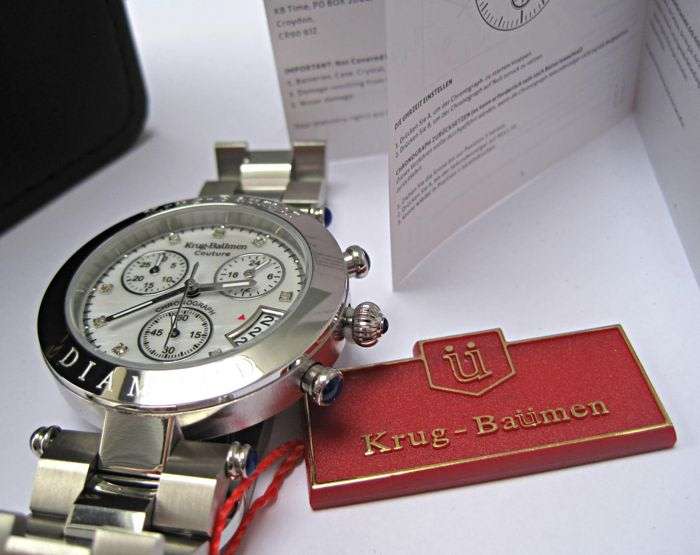 Brand new!! Krug Baumen UNISEX Couture Chrono White MOP Diamond Rose Gold Watch RRP £650