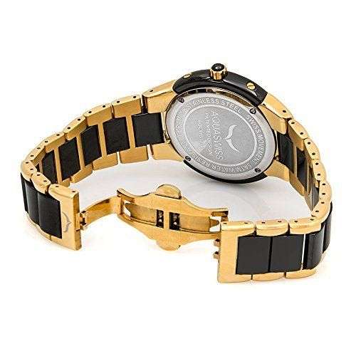 **Brand New** Aquaswiss Men C91G Black Ceramic Gold Steel Analog Date Watch Retail:$1400