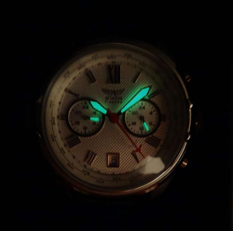 R1 AUCTION: Aviator F Series Multi Function Dual Time ROSE Gold Features Black Leather Watch. 10 ATM