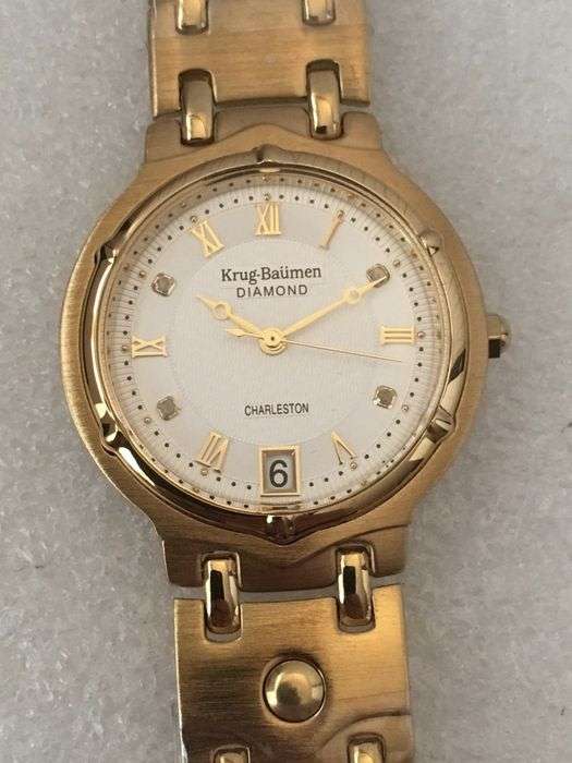R1 AUCTION!! RRP £585 Krug Baumen Ladies Charleston 4 Diamond White Dial 18K Gold  Strap Watch