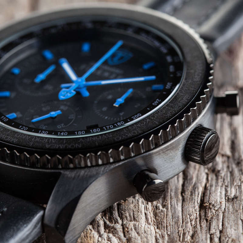 DETOMASO Firenze XXL Mens Wrist Watch Chronograph Black Blue Stainless Steel Black Leather watch
