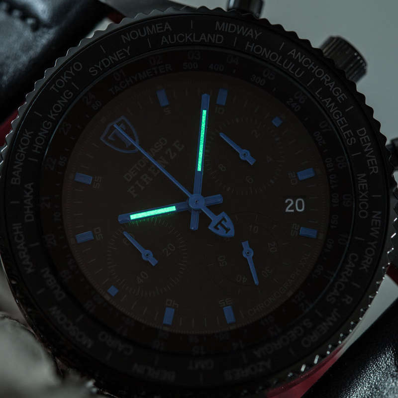 DETOMASO Firenze XXL Mens Wrist Watch Chronograph Black Blue Stainless Steel Black Leather watch