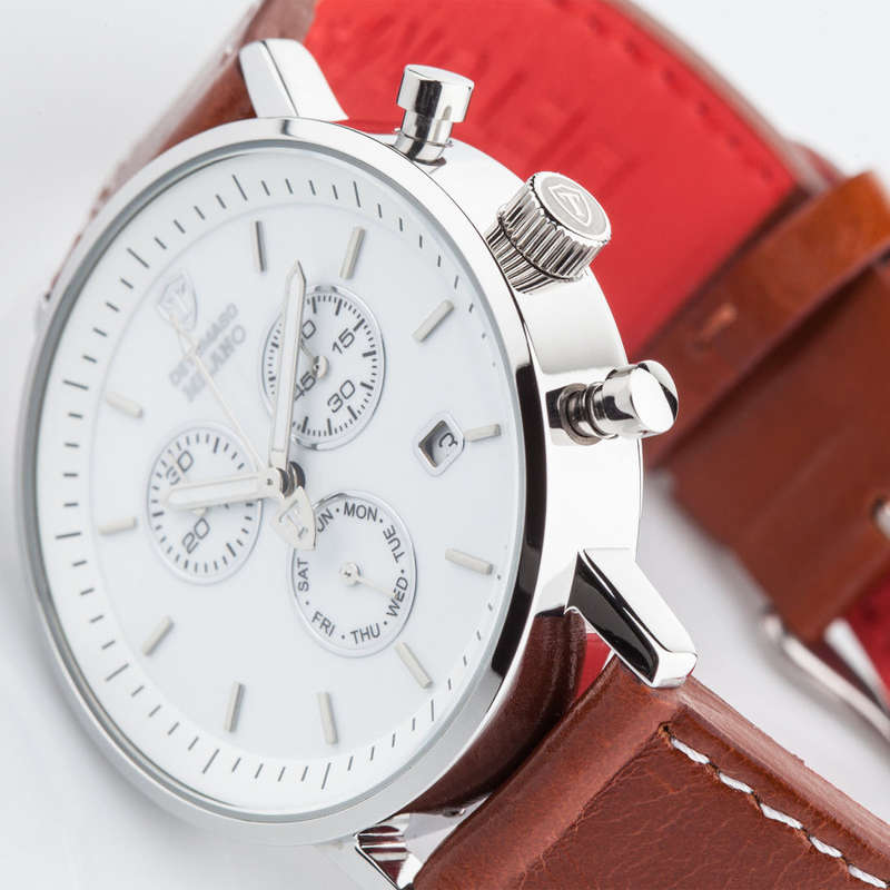 R1 AUCTION** DETOMASO Milano Mens Watch Classic Chronograph Stainless Steel  Brown Leather watch
