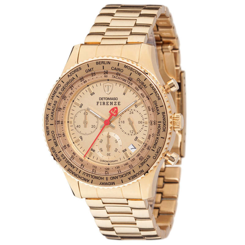 R1 Auction** DETOMASO FIRENZE Mens Wrist Watch Chronograph Gold Plated Stainless Steel  watch